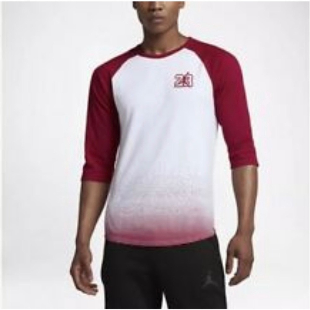 Jordan Mens 3/4 Sleeve Raglan T-Shirt Red White Gradient Jumpman 23 Large